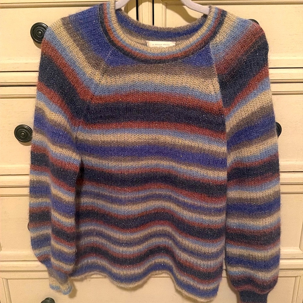 Sezane Multicolor Striped Mohair Blend Sweater - Blue, Cream, Rust